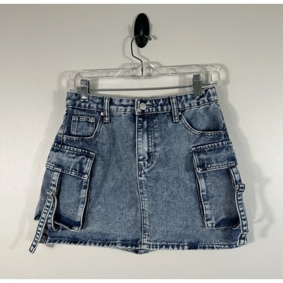 Charlotte Russe‎ Denim Skirt Womens Small Blue Y2K Mini Cargo Gorpcore - Picture 1 of 9